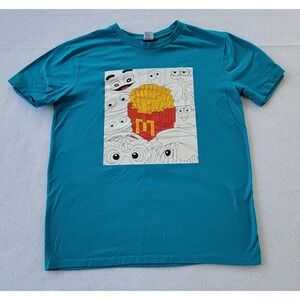 McDonalds Tee Shirt Unisex Size L Blue French Fries Short Sleeve